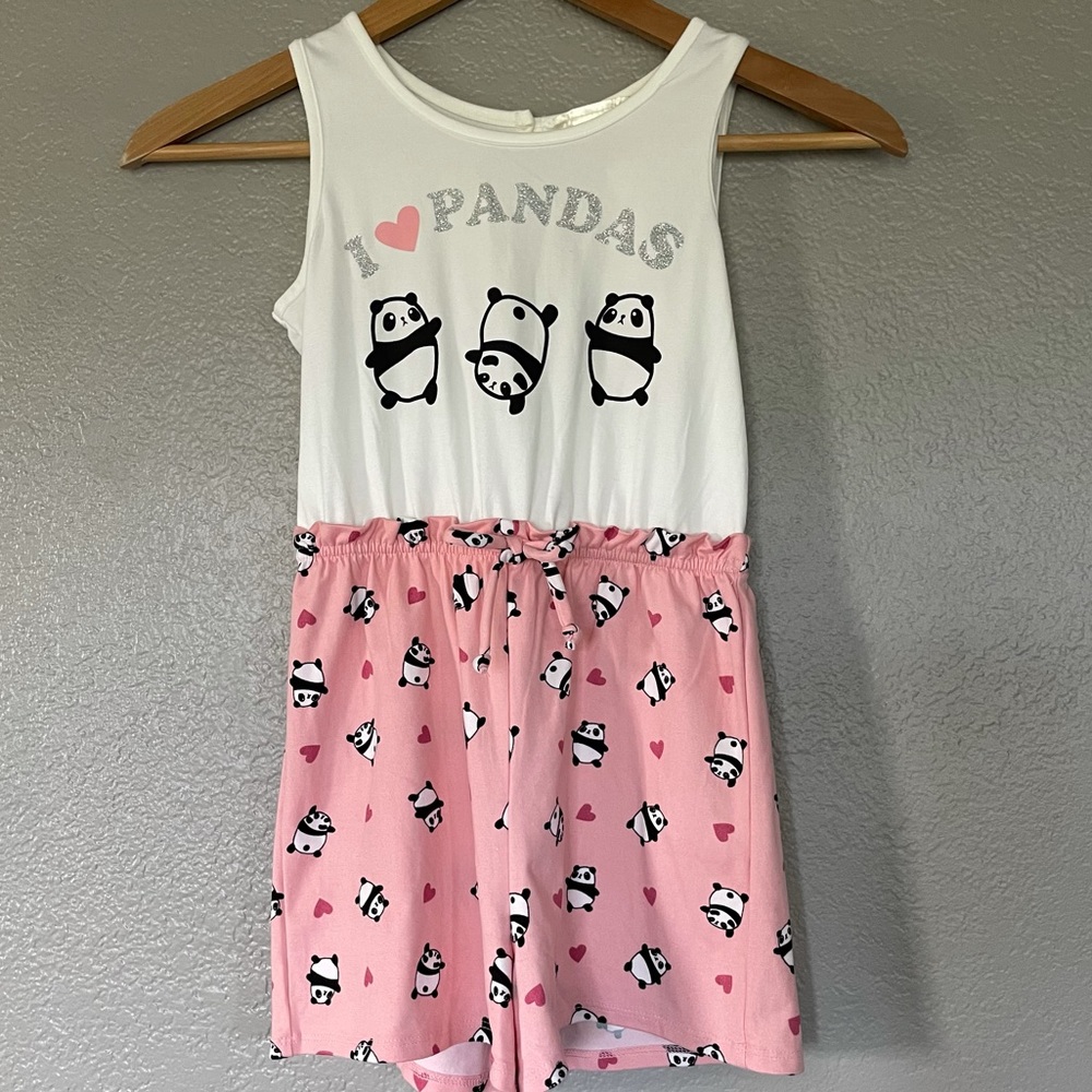 NEW Romper I Love Pandas Shorts Girls 6X NWT